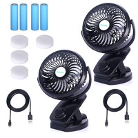 Honsky Quiet  5000mAh  Battery Operated  720°Rotation  Clip-on  Rechargeable Small Desk Fan  Portable Personal Electric Fan Stroller  Gym  Car  Office  Home  Outdoor  Travel  Camping  Black 2 Pcs - B07D7L4BS9